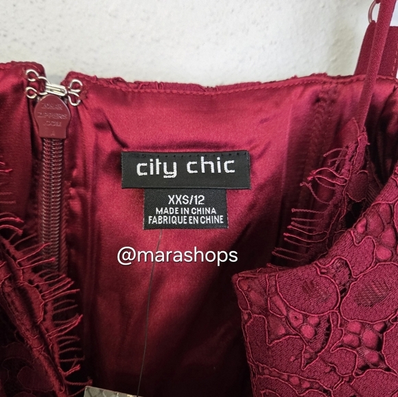 City Chic Lace Touch Dress Red - Picture 4 of 6